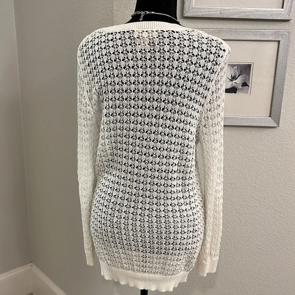 LOFT ivory v neck pullover lightweight long sweater top crochet EUC Medium - Picture 2 of 5